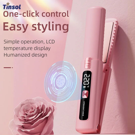 TINSOL New Mini Wireless Straightener Portable Curler, Multi-Function Professional Hair Styling Tool 6 Temperature Settings