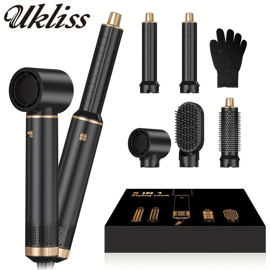 UKLISS 5 in 1 Blow Dryer Brush, Hair Dryer Brush Air Curler Air Curling Wrap Styler, Hot Air Brush Negative Ion Curler