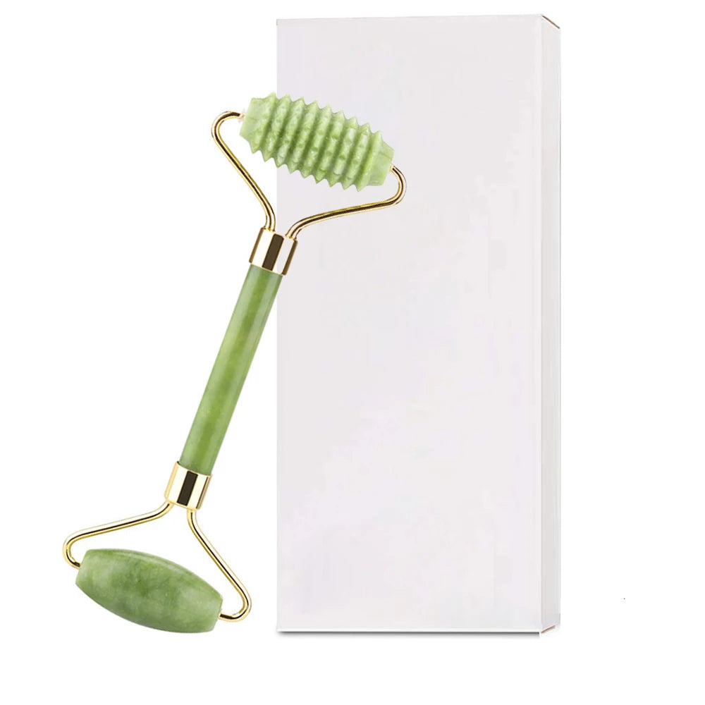 Natural quartz jade roller facial massager with guasha board Green Pink black kits for face neck roller massage