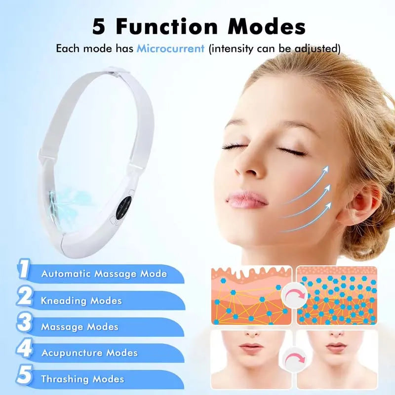 V Face Lifting Device LED Photon Therapy Vibration Facial Massager Face Slimming Double Chin Removal Lift Belt Skin Care