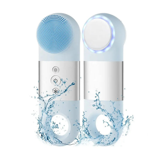 Hot Cold Facial Cleansing Brush Waterproof Face Scrubber Device Rechargeable Face Brush Electric Silicone Face Exfoliating Tool