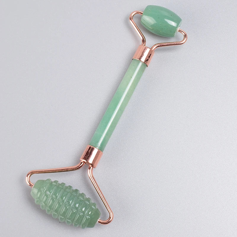 Rose Gold Sawtooth Face Roller Gua Sha Tool Massage Set Natural Jade Acupuncture Scraping Body Healing White Stone Massager Care