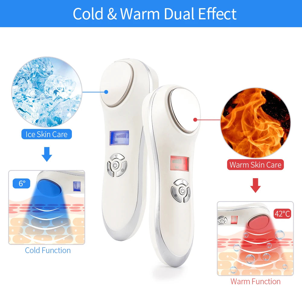 Facial Hot&Cold Vibration Massager Ice Skin Care Cryotherapy Calm Skin Shrink Pores Warm Heating Relax Skin Lifting Device