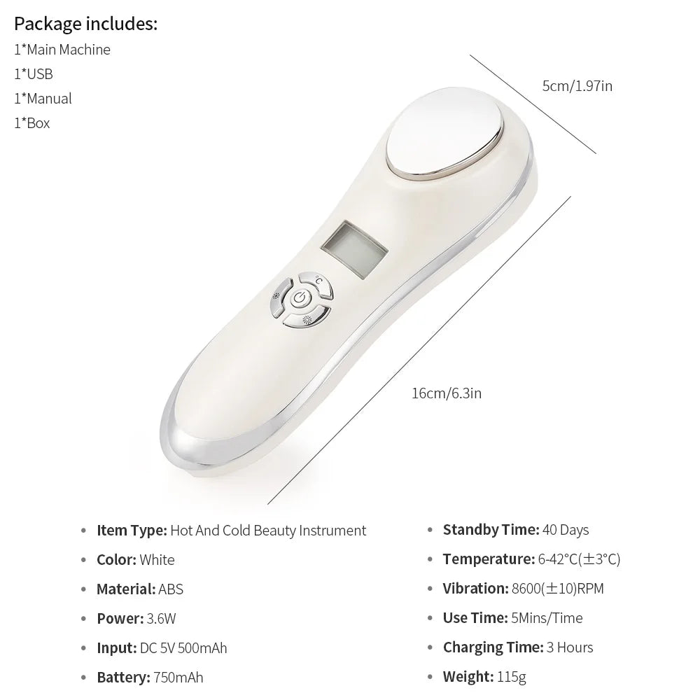 Facial Hot&Cold Vibration Massager Ice Skin Care Cryotherapy Calm Skin Shrink Pores Warm Heating Relax Skin Lifting Device
