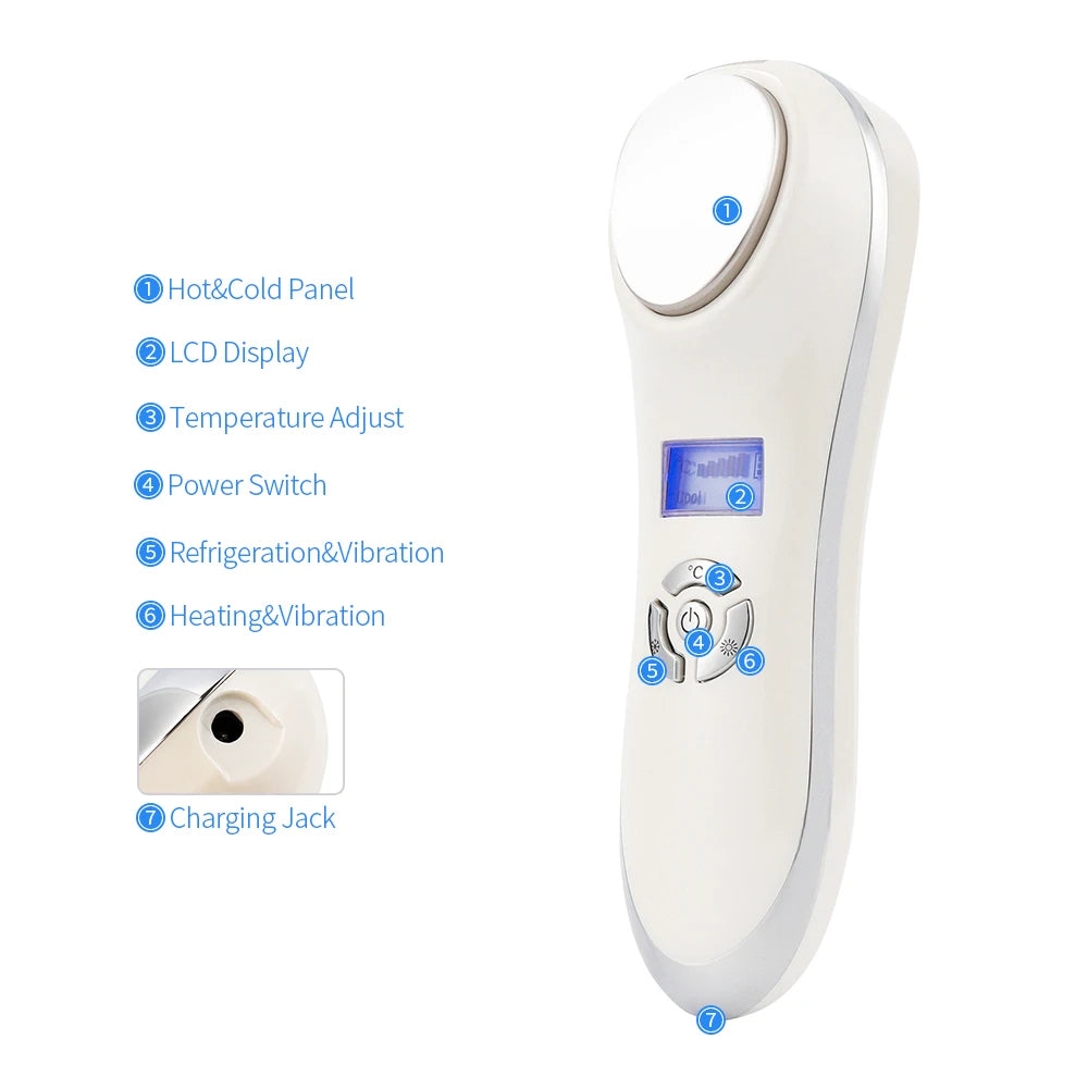 Facial Hot&Cold Vibration Massager Ice Skin Care Cryotherapy Calm Skin Shrink Pores Warm Heating Relax Skin Lifting Device