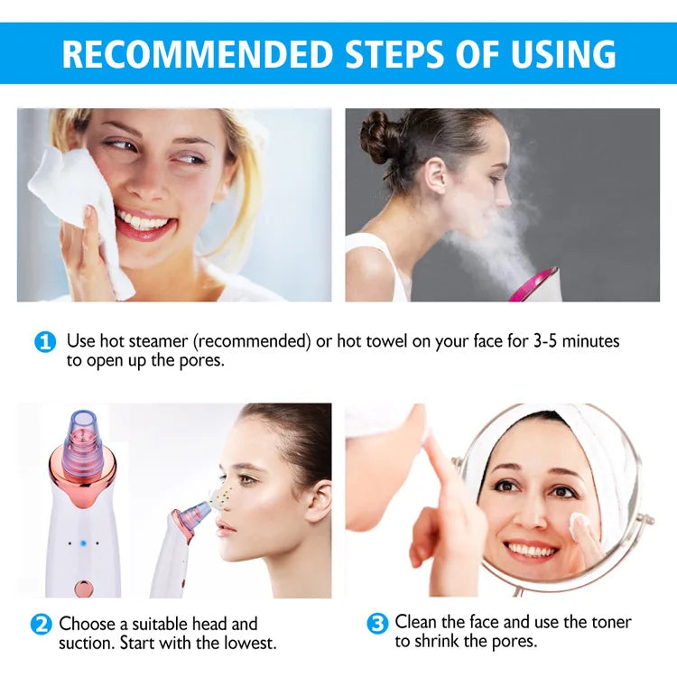 Nano Ionic Facial vaporizer Hot Face Steamer Blackhead Remover Vacuum Skin Scrubber Silicone Face Cleaning Brush Skin Care Set