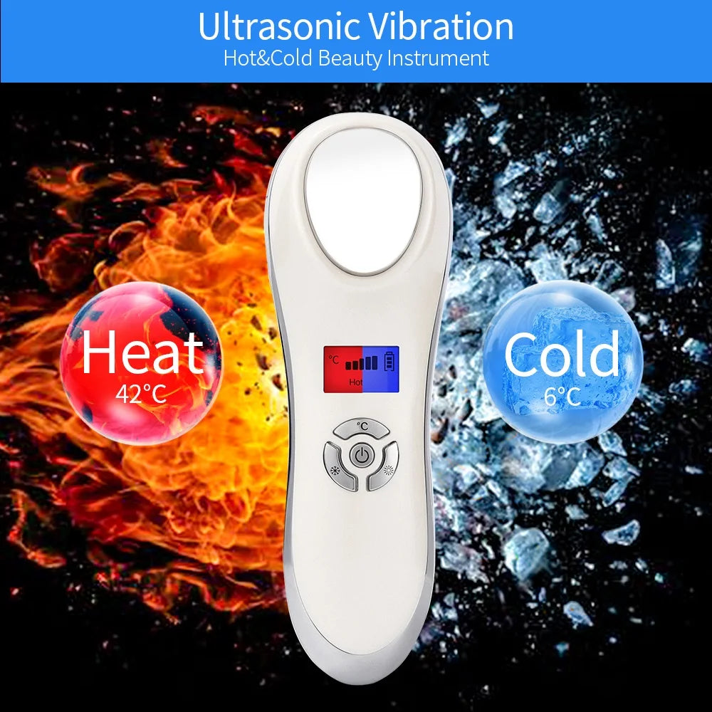 Facial Hot&Cold Vibration Massager Ice Skin Care Cryotherapy Calm Skin Shrink Pores Warm Heating Relax Skin Lifting Device