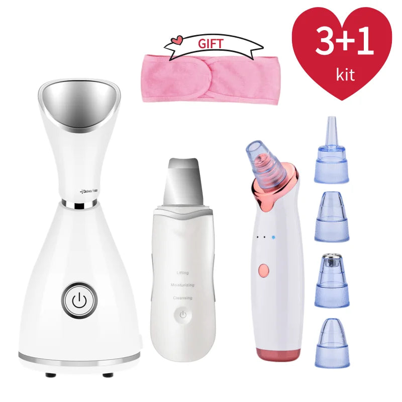 Nano Ionic Facial vaporizer Hot Face Steamer Blackhead Remover Vacuum Skin Scrubber Silicone Face Cleaning Brush Skin Care Set