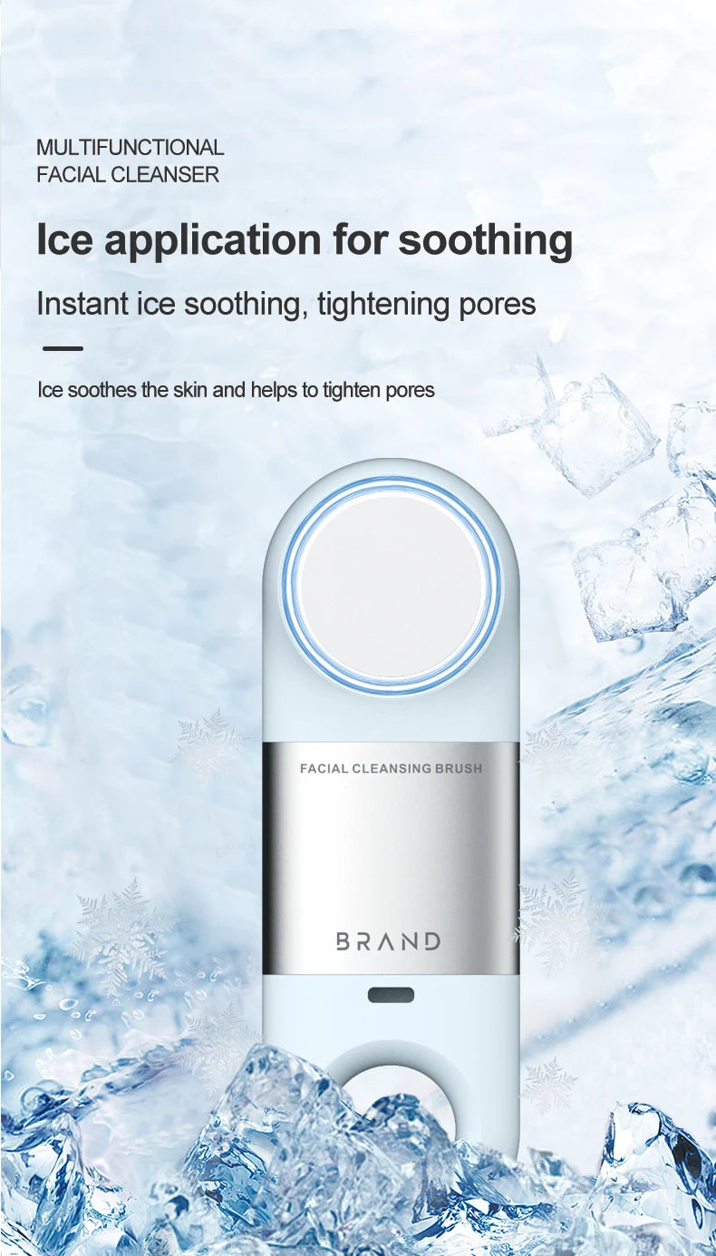 Hot Cold Facial Cleansing Brush Waterproof Face Scrubber Device Rechargeable Face Brush Electric Silicone Face Exfoliating Tool