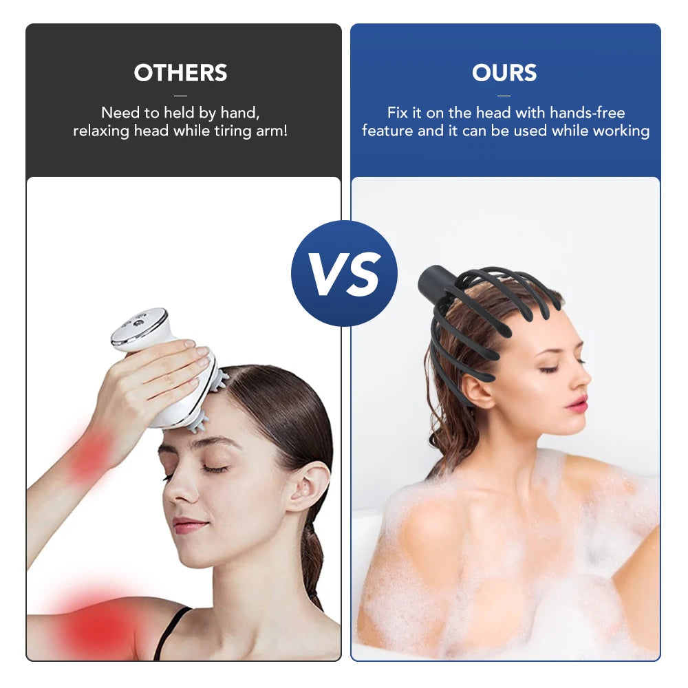 Electric Octopus Claw Scalp Massager Hands-free 3 Level Head Massage LED Red Light 3D Wirelss Head Scratcher Massage Health Care
