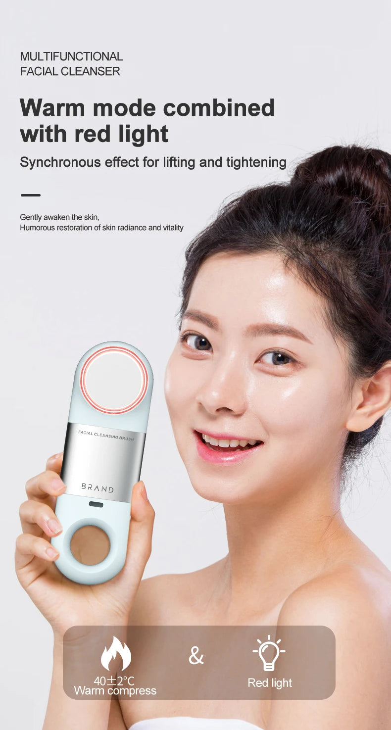 Hot Cold Facial Cleansing Brush Waterproof Face Scrubber Device Rechargeable Face Brush Electric Silicone Face Exfoliating Tool