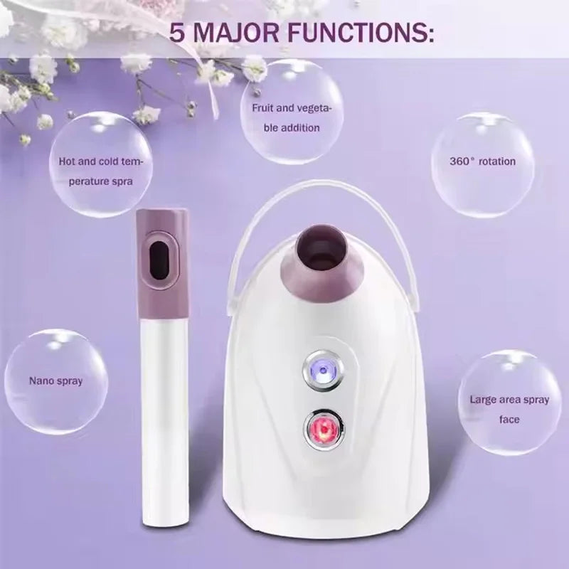 Facial Steamer Hot Cold Warm Mist Humidifier Face Deep Cleaning Vaporizer Nano Ionic Sprayer Salon Home Ozone Skin Moisturizer
