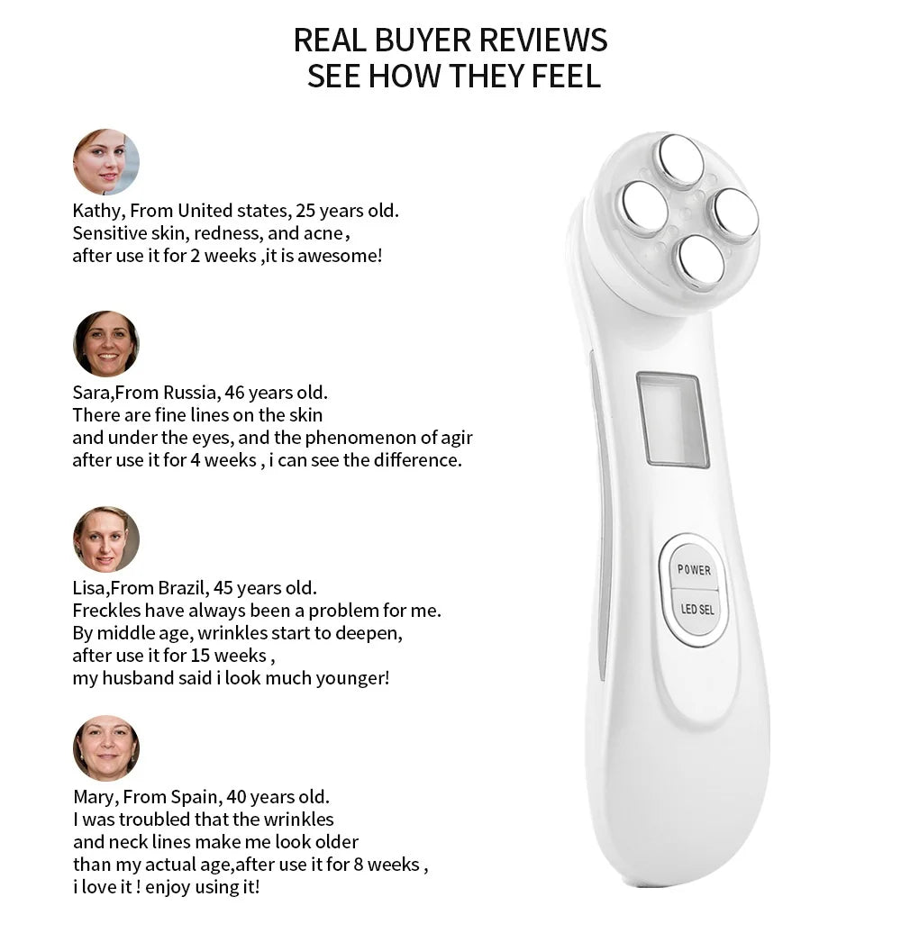 5-IN-1 RF Radio Frequency EMS Electroporation LED Photon Beauty Device Skin Lifting Tighten Anti-Wrinkle Skin Care Face Massager