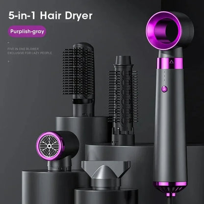 5-in-1 Hair Dryer with Straightener and Curler for Home Travel Salon Use, 110V/220V Negative Ion Fast Drying Styler Strong Wind