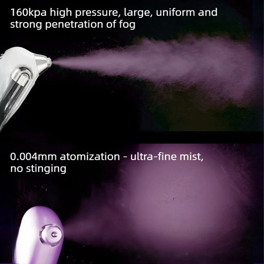 Handheld High Pressure Hydrating Facial Steamer Nano Ionic Mist Sprayer 5ml Detachable Essence Bottle Long-lasting Moisture Lock