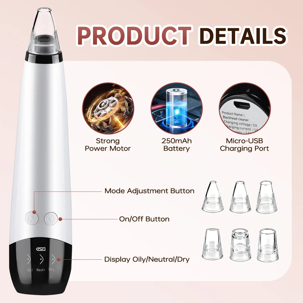 Blackhead Remover Facial Pore Cleaner 3 Suction Power Electric Pimple Acne Extractor Tool Face & Nose Whiteheads Vacuum Removal