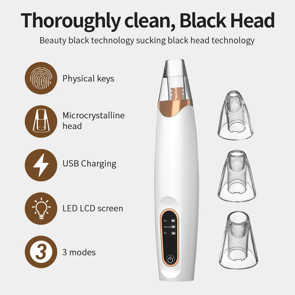 Blackhead Remover Facial Pore Cleaner 3 Suction Power Electric Pimple Acne Extractor Tool Face & Nose Whiteheads Vacuum Removal