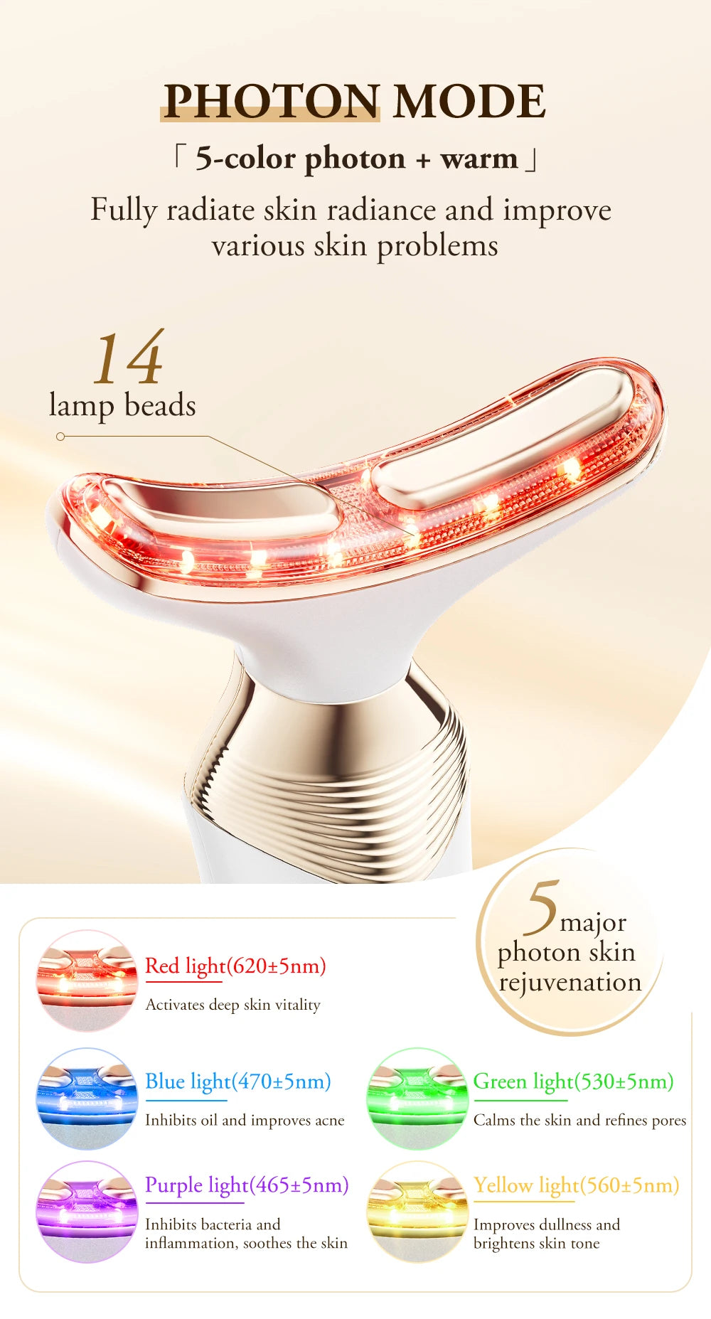 ANLAN Dual Polar Neck Beauty Device with 24K Gold Anti-aging Remove Double Chin Facial Lifting 5 Color LED Warm Facial Massager