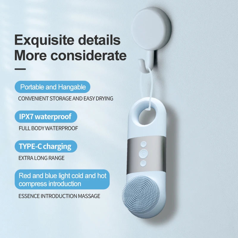 Hot Cold Facial Cleansing Brush Waterproof Face Scrubber Device Rechargeable Face Brush Electric Silicone Face Exfoliating Tool