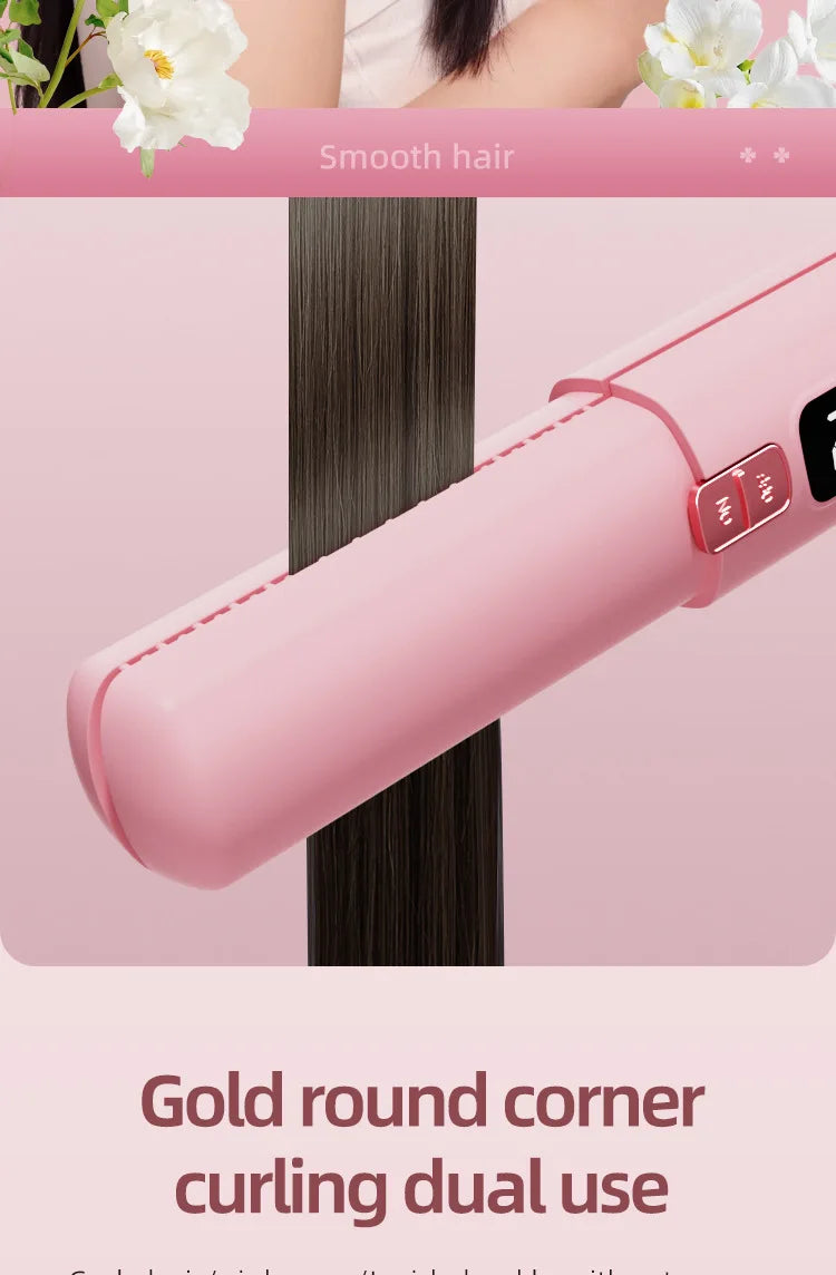 TINSOL New Mini Wireless Straightener Portable Curler, Multi-Function Professional Hair Styling Tool 6 Temperature Settings