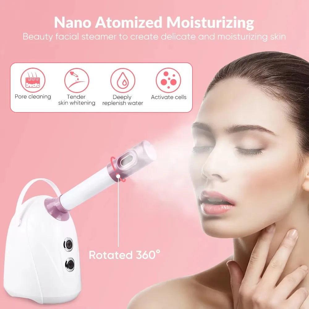 Facial Steamer Hot Cold Warm Mist Humidifier Face Deep Cleaning Vaporizer Nano Ionic Sprayer Salon Home Ozone Skin Moisturizer