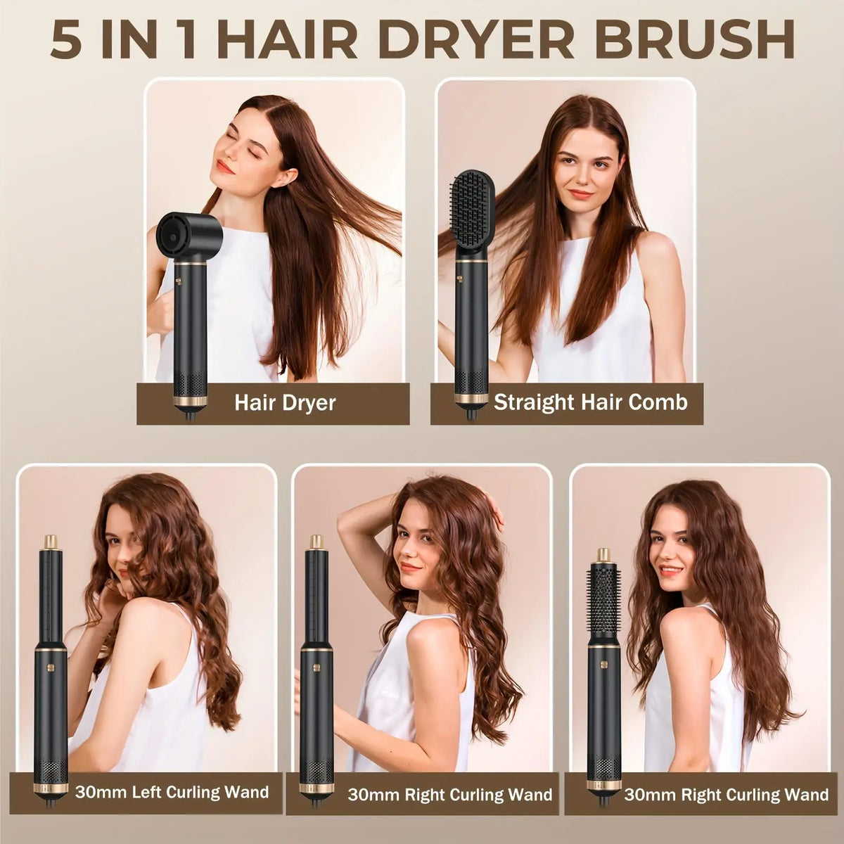 UKLISS 5 in 1 Blow Dryer Brush, Hair Dryer Brush Air Curler Air Curling Wrap Styler, Hot Air Brush Negative Ion Curler