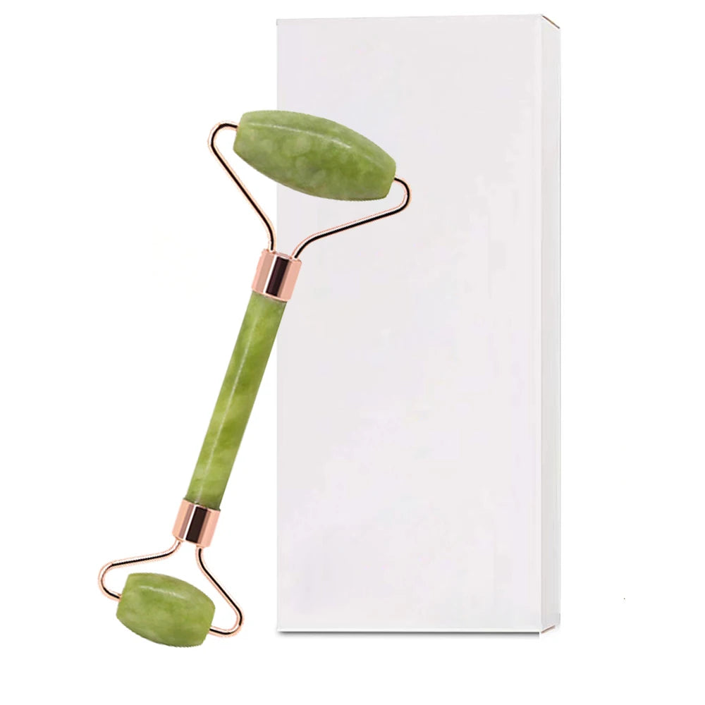 Natural quartz jade roller facial massager with guasha board Green Pink black kits for face neck roller massage