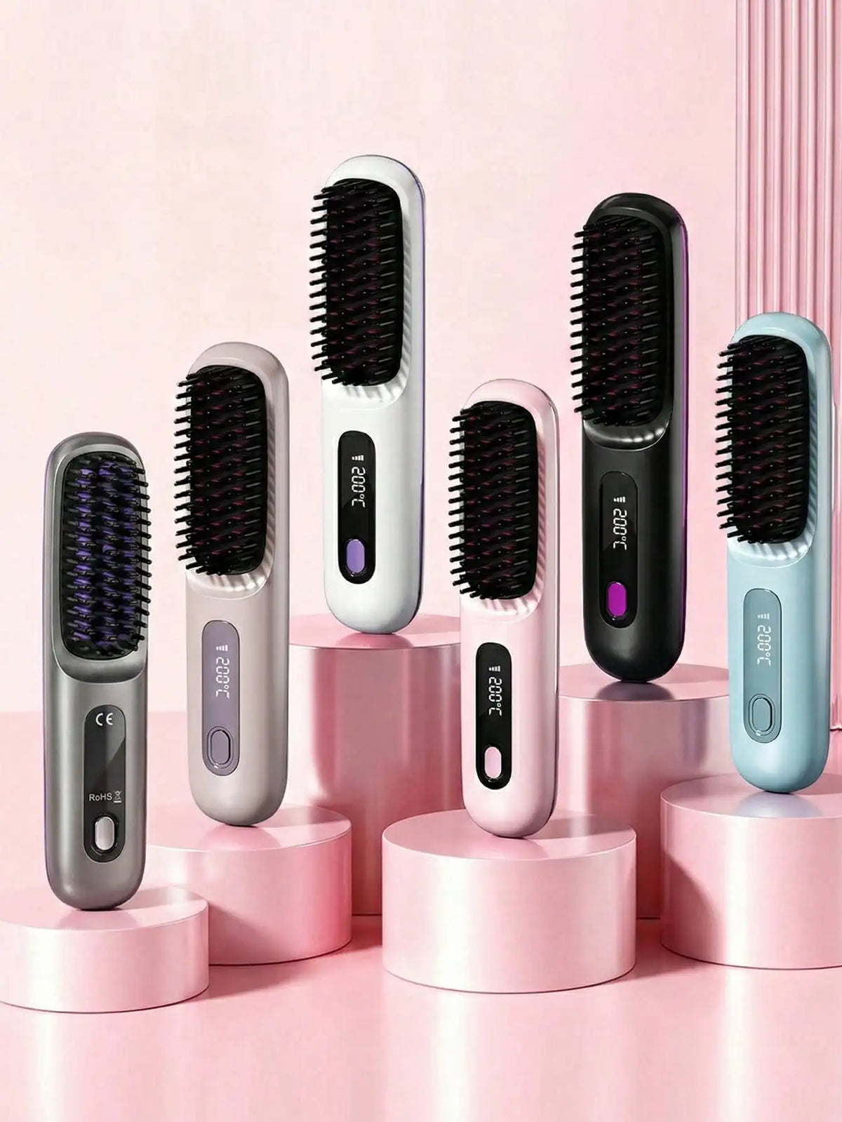 Women's Wireless Portable Hair Straightener, USB Rechargeable Negative Ion Hot Air Straightening Brush, Effectively Smooths Frizz, Makes Hair Shiny And Soft, Anti-Scald Design, 3 Temperature Settings, 30 Seconds Fast Heating,