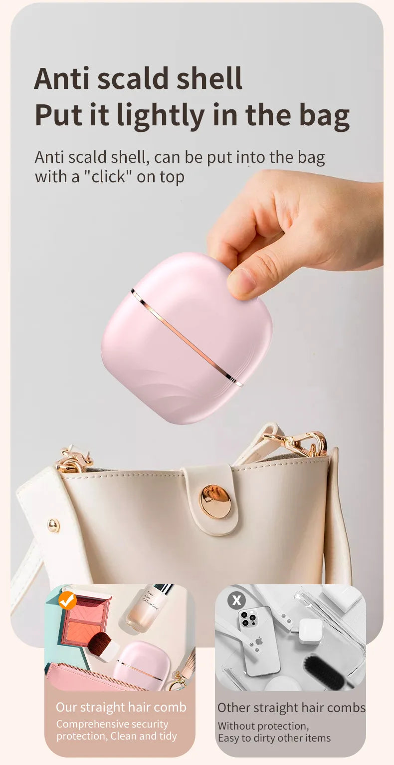 2026 New Mini Straightener Rechargeable Portable Hair Straightener Brush Anti-Scald Shell Cordless USB Charging Straighteners