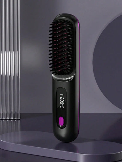 Women's Wireless Portable Hair Straightener, USB Rechargeable Negative Ion Hot Air Straightening Brush, Effectively Smooths Frizz, Makes Hair Shiny And Soft, Anti-Scald Design, 3 Temperature Settings, 30 Seconds Fast Heating,