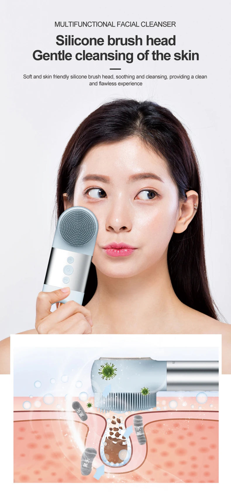 Hot Cold Facial Cleansing Brush Waterproof Face Scrubber Device Rechargeable Face Brush Electric Silicone Face Exfoliating Tool