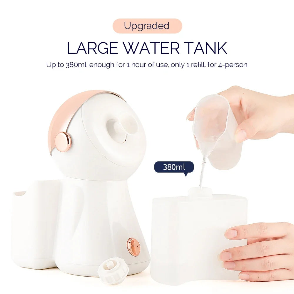 380ml Face Steamer Nano Spray Ionic Nebulizer Facial Vaporizer Hot Mist Hot Compress Skin Moisturizer Sprayer For Face Sauna SPA