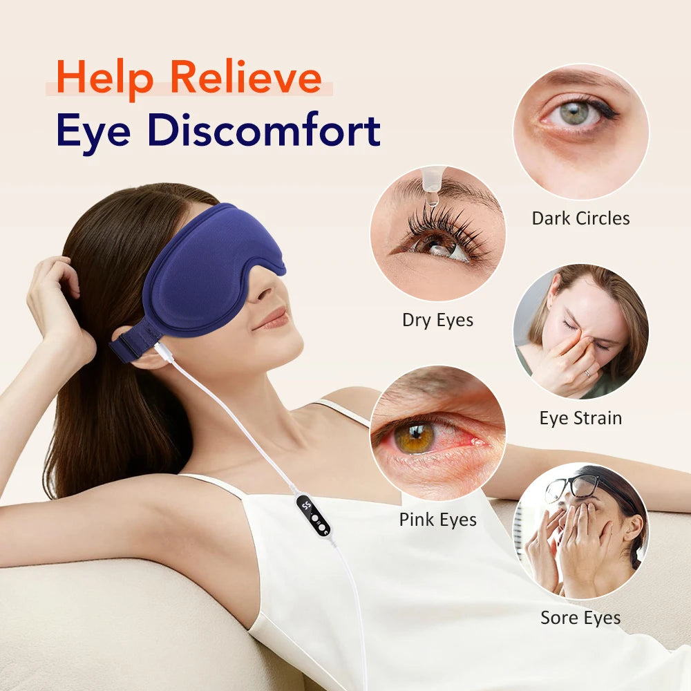 Heated Eye Masks For Dry Eyes 3D Rechargeable Adjustable Heat Massage Eyemask Relieve Eye Strain Office Home Sleeping Eyeshade