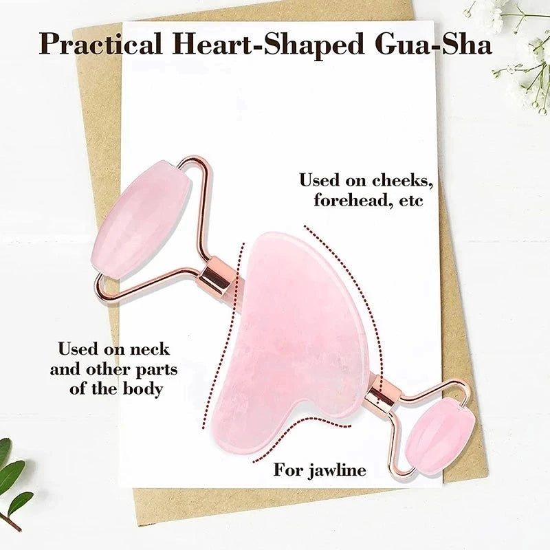 Rose Quartz Natural Jade Roller Massager Guasha Set Obsidian Amethyst Gouache Scraper Facial Lifting Massage Tools With Gift Box