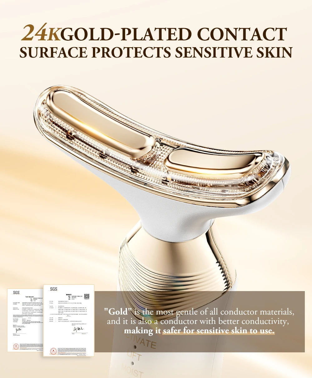 ANLAN Dual Polar Neck Beauty Device with 24K Gold Anti-aging Remove Double Chin Facial Lifting 5 Color LED Warm Facial Massager
