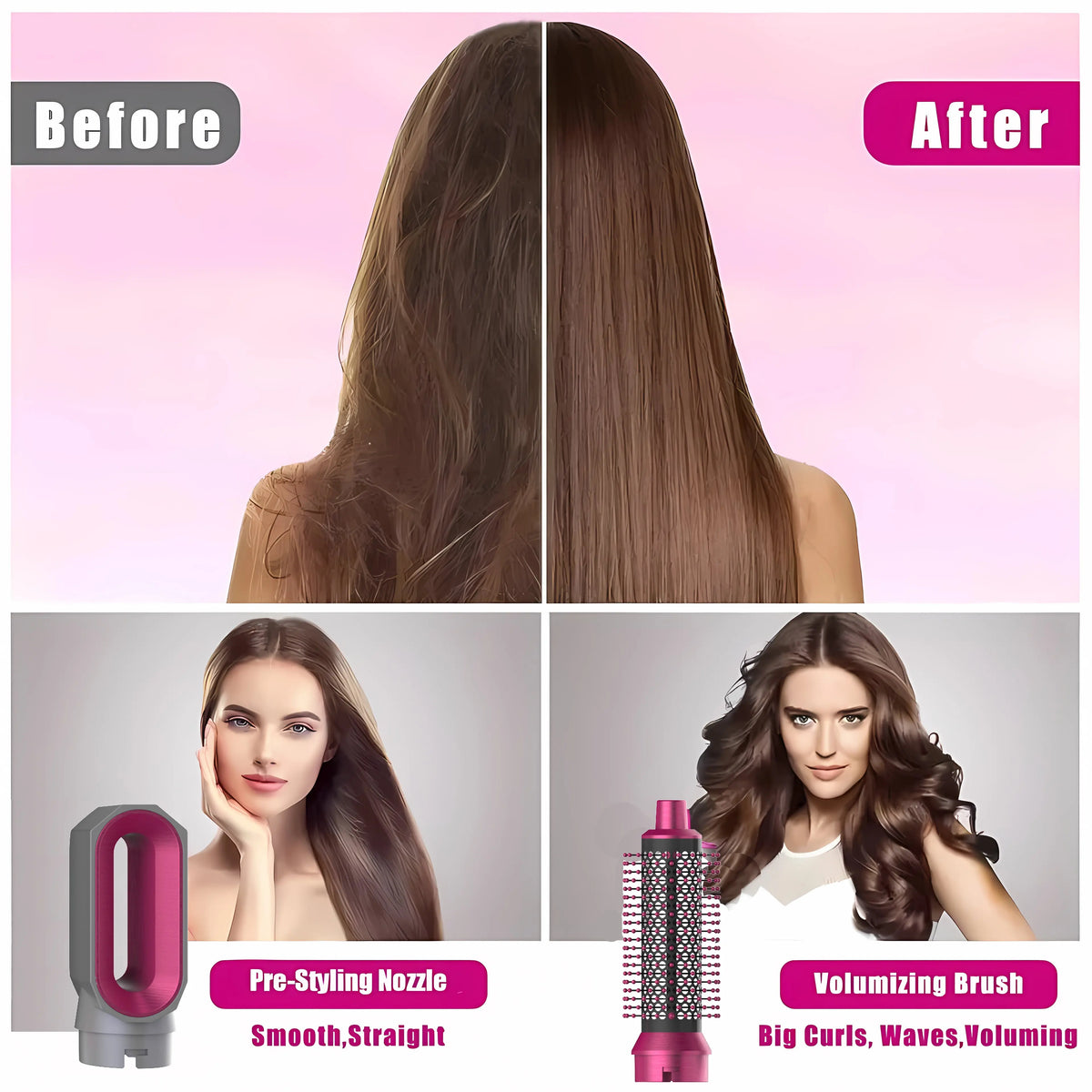 5 In 1 Hair Dryer And Styler Kit With Professional Hot Air Brush Curling Iron Hair Straightener For Curling And Straightening