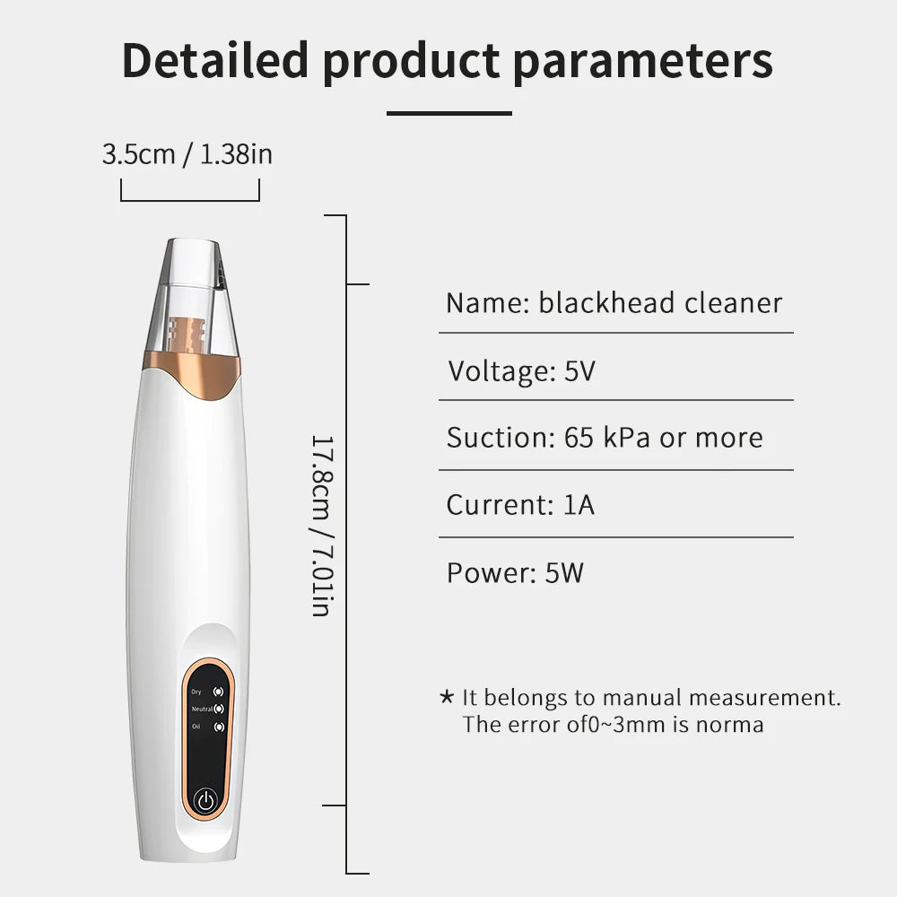 Blackhead Remover Facial Pore Cleaner 3 Suction Power Electric Pimple Acne Extractor Tool Face & Nose Whiteheads Vacuum Removal