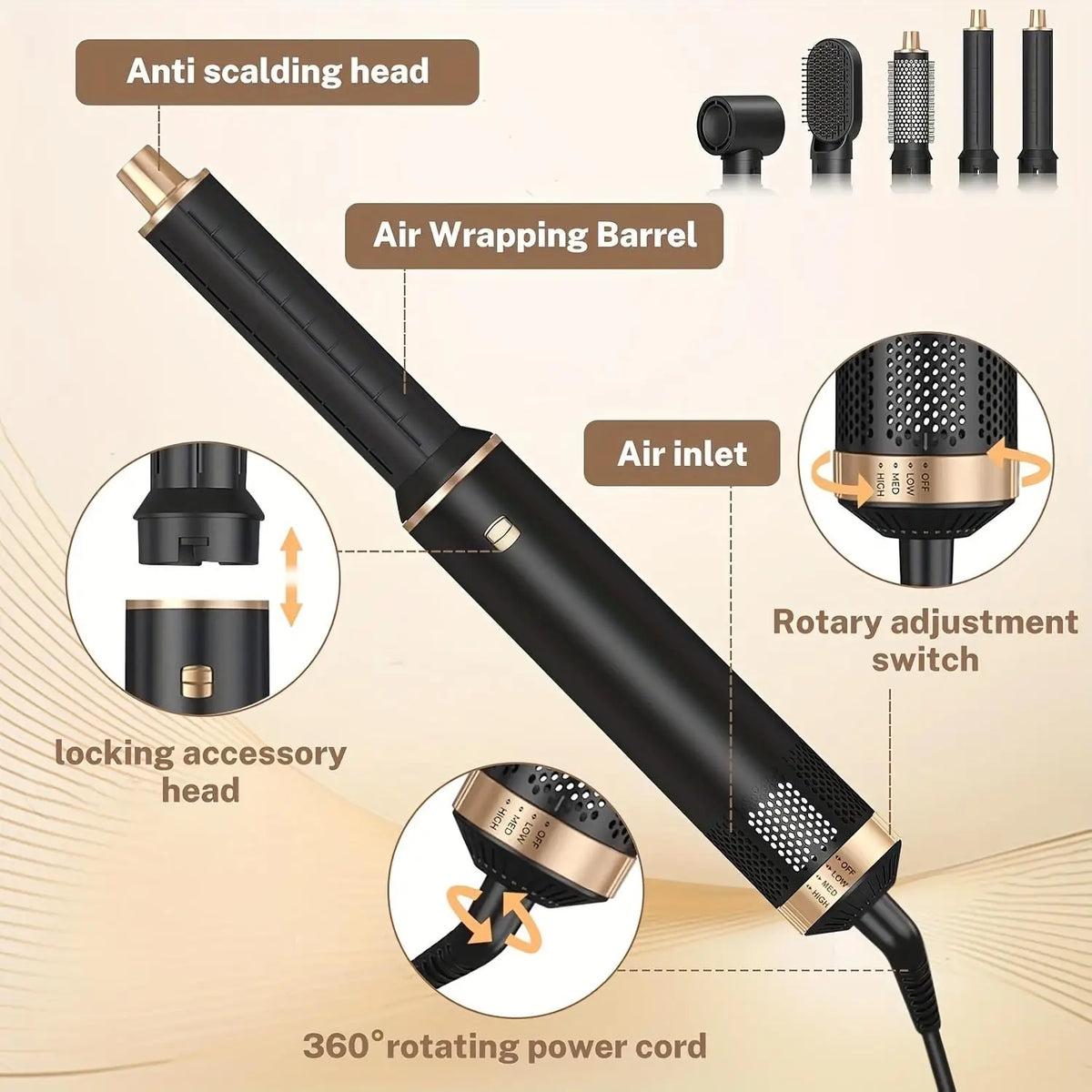 UKLISS 5 in 1 Blow Dryer Brush, Hair Dryer Brush Air Curler Air Curling Wrap Styler, Hot Air Brush Negative Ion Curler