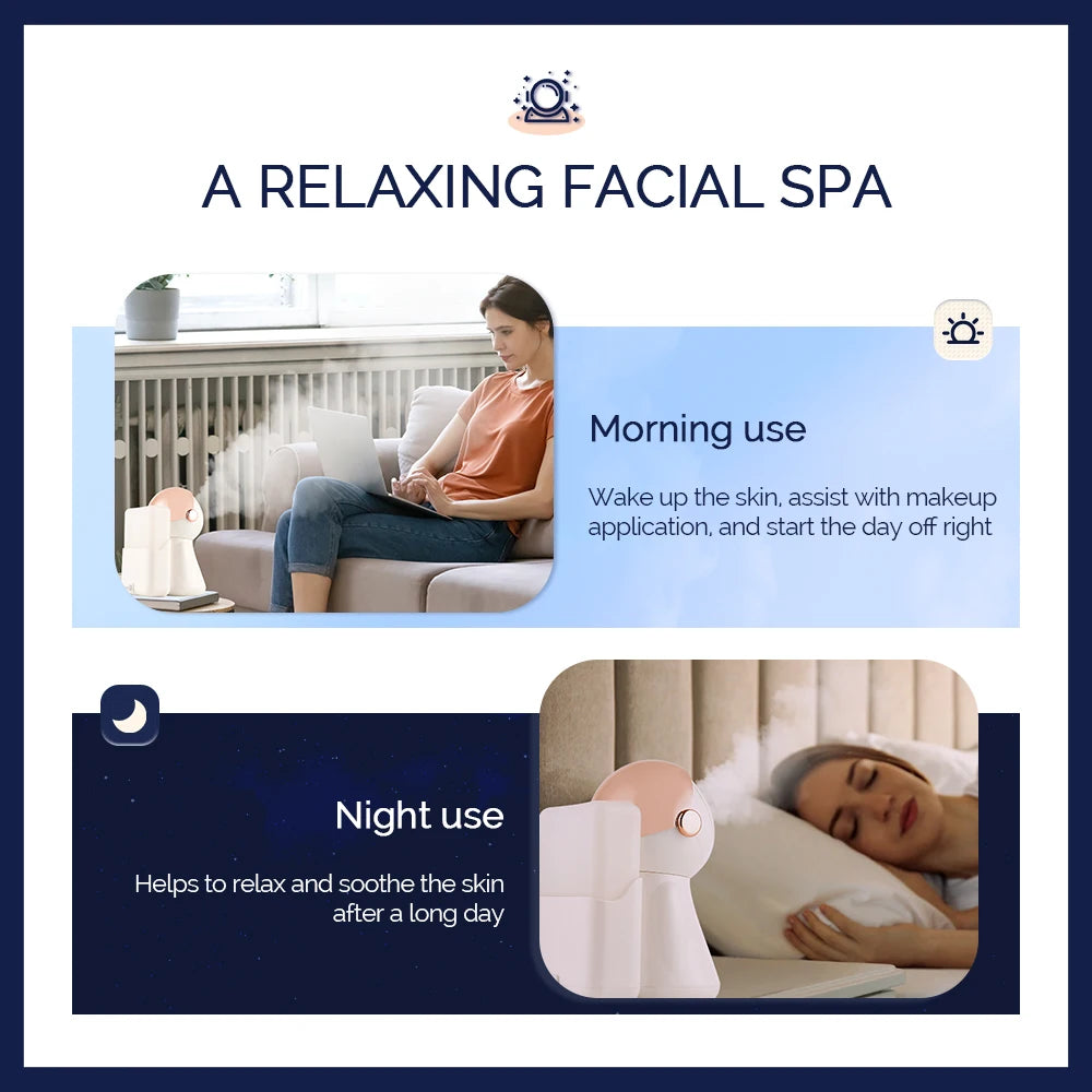 380ml Face Steamer Nano Spray Ionic Nebulizer Facial Vaporizer Hot Mist Hot Compress Skin Moisturizer Sprayer For Face Sauna SPA