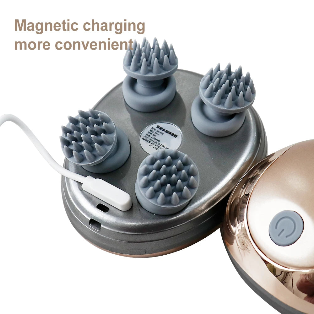 Electric Scalp Massager Silicone Head Scalp Kneading Vibration Device 6 Mode for Hair Growth Stress Relax Waterproof Massageador