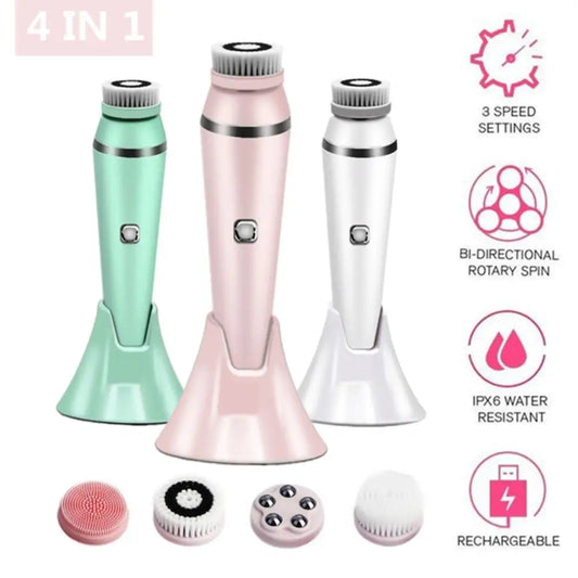 Facial Cleansing Brush 4 in 1 Electric Waterproof Rotating Face Scrubber Cleanser Rechargeable Deep Pore Clean Skin Care Tool