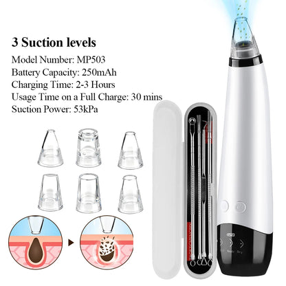 Blackhead Remover Facial Pore Cleaner 3 Suction Power Electric Pimple Acne Extractor Tool Face & Nose Whiteheads Vacuum Removal