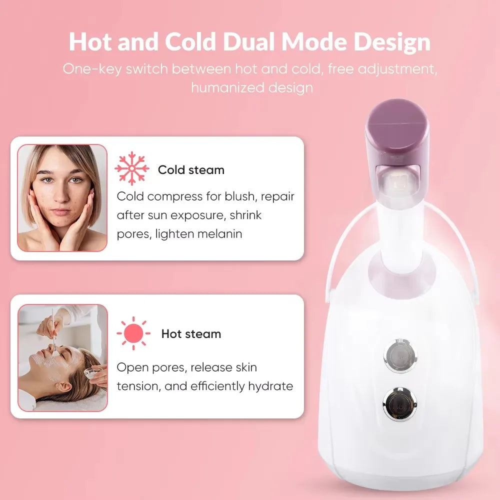 Facial Steamer Hot Cold Warm Mist Humidifier Face Deep Cleaning Vaporizer Nano Ionic Sprayer Salon Home Ozone Skin Moisturizer
