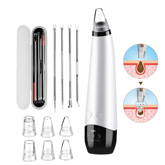 Blackhead Remover Facial Pore Cleaner 3 Suction Power Electric Pimple Acne Extractor Tool Face & Nose Whiteheads Vacuum Removal