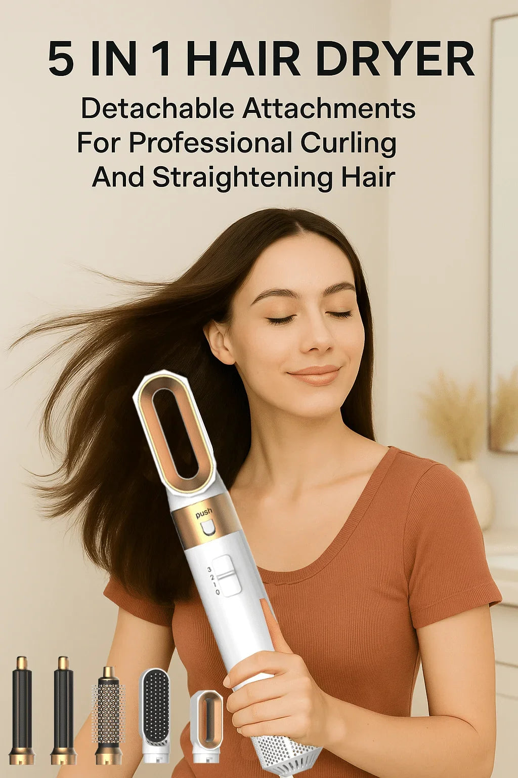 5 In 1 Hair Dryer And Styler Kit With Professional Hot Air Brush Curling Iron Hair Straightener For Curling And Straightening