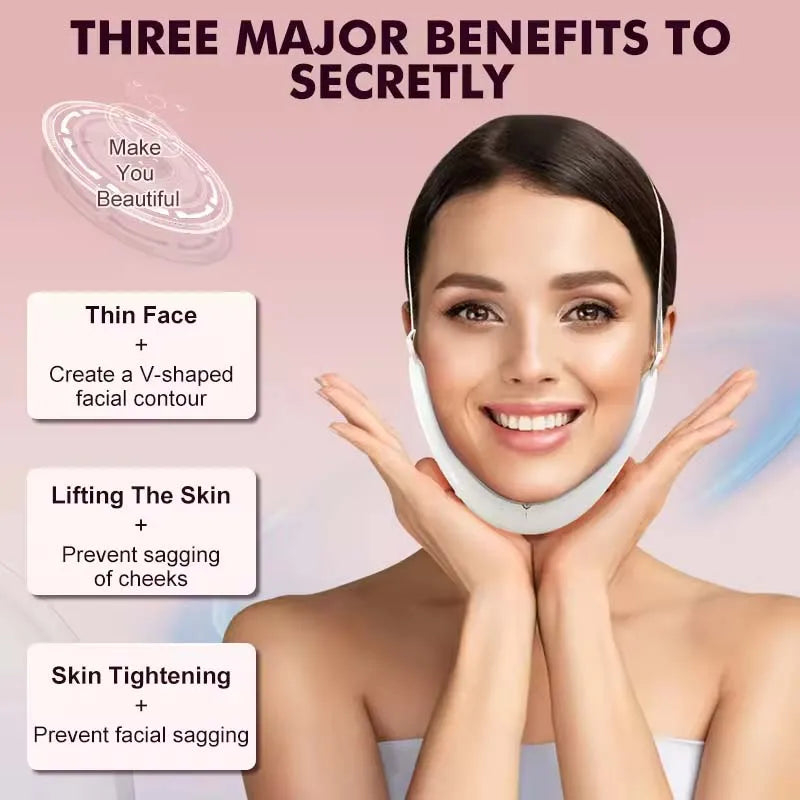 V Face Lifting Device LED Photon Therapy Vibration Facial Massager Face Slimming Double Chin Removal Lift Belt Skin Care