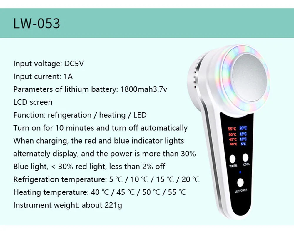 Cryotherapy Face Care Device Hot Cold Hammer Blue Photon Acne Treatment Facial Massager Skin Lifting Rejuvenation Beauty Machine