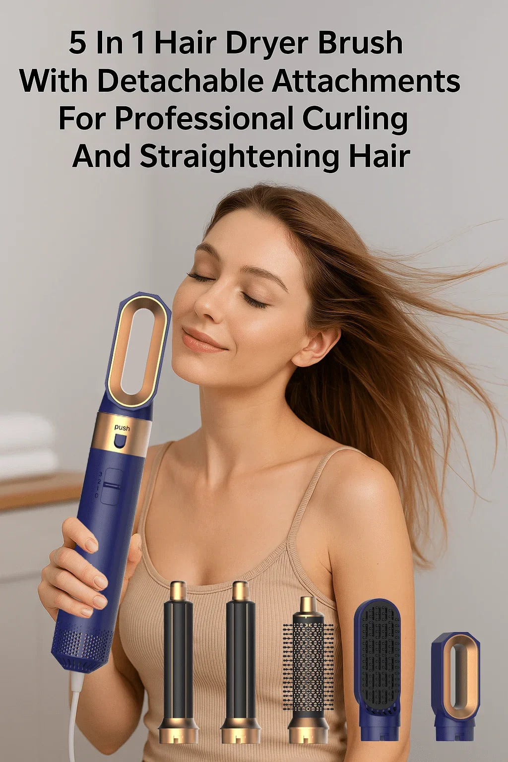 5 In 1 Hair Dryer And Styler Kit With Professional Hot Air Brush Curling Iron Hair Straightener For Curling And Straightening