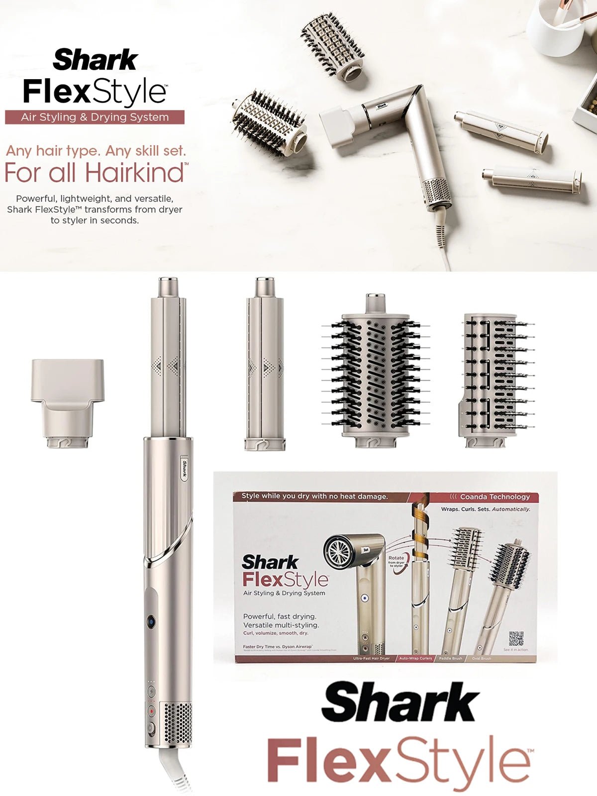 Shark Flexstyle HD430 Negative Ion Hair Dryer 5-in-1 Multi-function Automatic Hair Curler Hair High-speed Hair Dryer