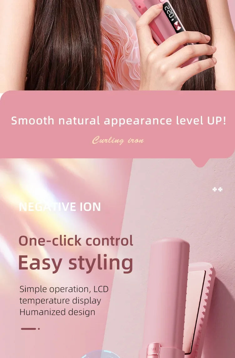 TINSOL New Mini Wireless Straightener Portable Curler, Multi-Function Professional Hair Styling Tool 6 Temperature Settings